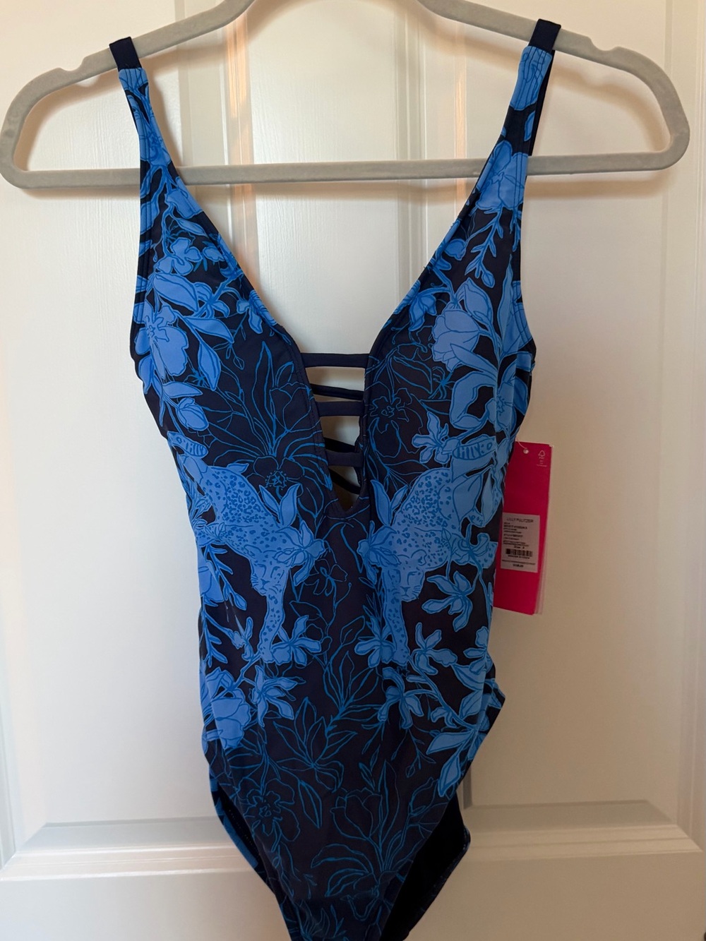 Lilly Pulitzer Navy and Bright Blue Floral-Print One-Piece Swimsuit. Classic - Picture 3 of 6